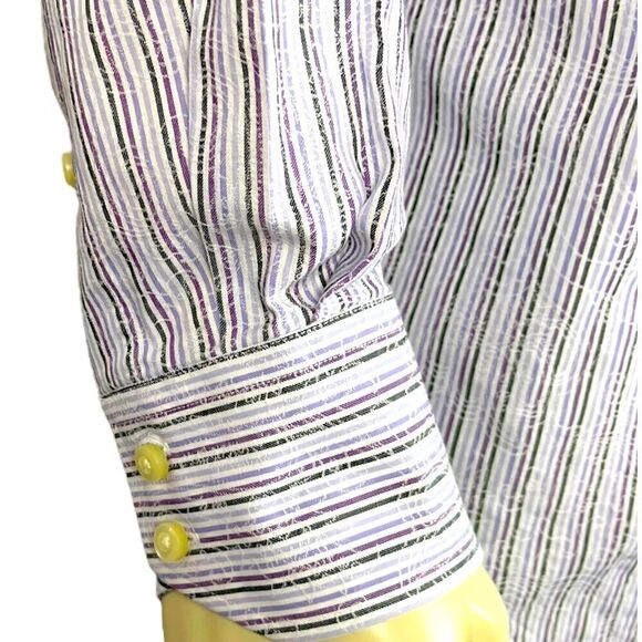 Unique NWOT Thomas Dean L/S Casual Dress Shirt in Pastel Stripes 100% Cotton SzL - Picture 11 of 11